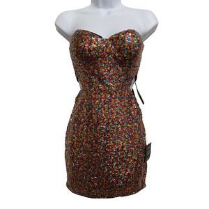 Multicolor Sequin Cutout Bodycon Mini Dress XS Party Event Festival Rave